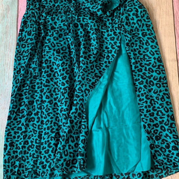 Michelle Mason teal and black leaopard print midi dress 100% silk nwt - Picture 11 of 14